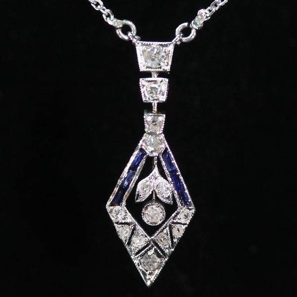 Estate Art Deco diamond and sapphires pendant